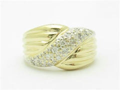 LIV 14k Yellow Gold Genuine Diamonds Pave Set Cable Design Wide Band Ring