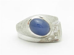 LIV 14k White Gold & Diamonds Genuine Blue Star Sapphire Men's Band Ring