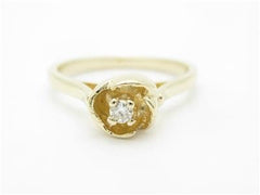 LIV 14k Yellow Gold & Diamond Rose Design Halo Band Diamond Ring Gift