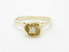 LIV 14k Yellow Gold & Diamond Rose Design Halo Band Diamond Ring Gift