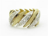 LIV 14k Two Tone Gold Genuine White Diamonds Pave Wave Design Wide Band Ring