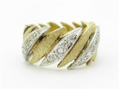 LIV 14k Two Tone Gold Genuine White Diamonds Pave Wave Design Wide Band Ring