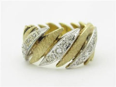 LIV 14k Two Tone Gold Genuine White Diamonds Pave Wave Design Wide Band Ring