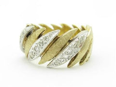 LIV 14k Two Tone Gold Genuine White Diamonds Pave Wave Design Wide Band Ring