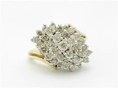 LIV 14k Yellow White Gold & Diamonds Cluster Design Dome Band Ring