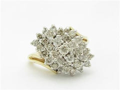 LIV 14k Yellow White Gold & Diamonds Cluster Design Dome Band Ring