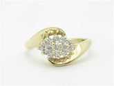LIV 14k Yellow Gold & Diamonds Cluster Design Pave Band Ring