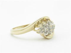 LIV 14k Yellow Gold & Diamonds Cluster Design Pave Band Ring