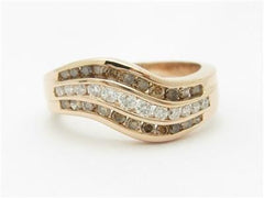 LIV 14k Rose Gold & Genuine Champagne Diamonds Swirl Design Band Ring