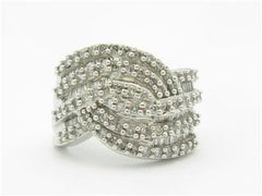 LIV 14k White Gold & Diamonds Wave Design Wide Band Channel Set Ring Gift