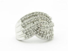 LIV 14k White Gold & Diamonds Wave Design Wide Band Channel Set Ring Gift