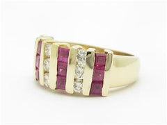 LIV 14k Yellow Gold & Diamonds Red Ruby Channel Set Design Wide Band Ring Gift