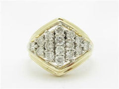 LIV 14k Yellow Gold & Diamonds Cluster Design Diamond Shape Hand Made Ring Gift