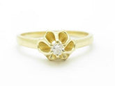 LIV 14k Yellow Gold & Diamond Solitaire Design Round Diamond Band Ring