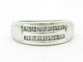 LIV 14K White Gold & Diamonds Double Row Design Wide Band Ring