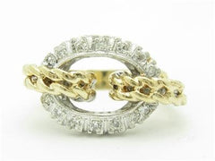 LIV 14K Yellow & White Gold Diamonds Pave Link Design Band Cable Twist Ring Gift