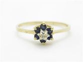 LIV 14k Yellow Gold & Diamonds Blue Sapphire Flower Design Halo Band Ring Gift