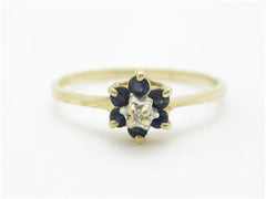 LIV 14k Yellow Gold & Diamonds Blue Sapphire Flower Design Halo Band Ring Gift