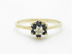 LIV 14k Yellow Gold & Diamonds Blue Sapphire Flower Design Halo Band Ring Gift