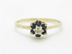 LIV 14k Yellow Gold & Diamonds Blue Sapphire Flower Design Halo Band Ring Gift
