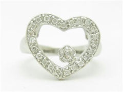LIV 14k White Gold & Diamonds Open Heart Design Pave Floating Flower Ring Gift