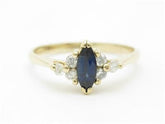 LIV 14k Yellow Gold & Diamonds Blue Sapphire Marquee Design Band Ring Gift