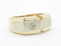 LIV 14k White & Yellow Gold Diamond Satin Finish Design Wide Band Men's Ring