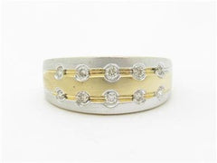 LIV 14k White & Yellow Gold Diamond Satin Finish Design Wide Band Ring