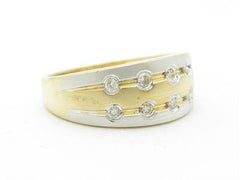 LIV 14k White & Yellow Gold Diamond Satin Finish Design Wide Band Ring