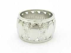 LIV 14k White Gold Diamond Cut Hand Engraved Design Vintage Design Band Wide Ring Gift