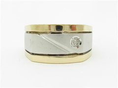 LIV 14k Yellow & White Gold Round Diamond Bezel Set Design Men's Band Ring Gift