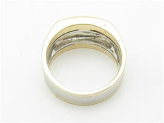 LIV 14k Yellow & White Gold Round Diamond Bezel Set Design Men's Band Ring Gift