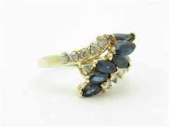 LIV Vintage 14k Yellow Gold & Diamonds Blue Sapphire Marquee Design Band Ring Gift