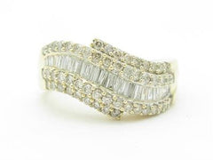 LIV 14k Yellow Gold & Diamonds Baguette Round Wave Design Wide Band Ring Gift