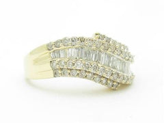 LIV 14k Yellow Gold & Diamonds Baguette Round Wave Design Wide Band Ring Gift