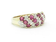 LIV 10k Yellow Gold & Diamonds Red Ruby Zig Zag Design Wide Band Ring