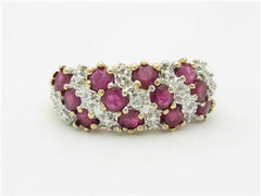 LIV 10k Yellow Gold & Diamonds Red Ruby Zig Zag Design Wide Band Ring