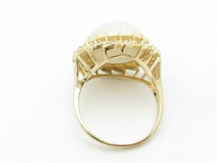 LIV 14k Yellow Gold & Diamonds Mabe Pearl Halo Design Circle Band Ring Bridal Gift