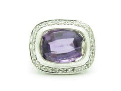 LIV 14k White Gold & Diamond Purple Amethyst Halo Design Checkerboard Cut Stone Ring