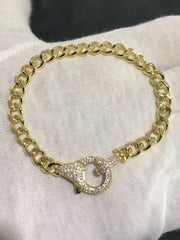 LIV 18k Gold Sterling Silver Pave White Sapphire Lobster Lock Link Tennis Bracelet