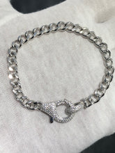 LIV Platinum Sterling Silver Pave White Sapphire Lobster Lock Link Tennis Bracelet