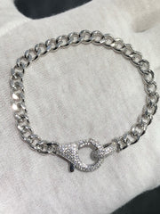 LIV Platinum Sterling Silver Pave White Sapphire Lobster Lock Link Tennis Bracelet