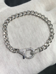 LIV Platinum Sterling Silver Pave White Sapphire Lobster Lock Link Tennis Bracelet