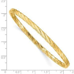 LIV 14k Solid Yellow Gold Twisted Design Slip On Bangle Bracelet 8.5" L 4mm Wide