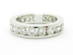 LIV 14k White Gold Simulated White Sapphire Round Channel Set Design Wedding Band Ring