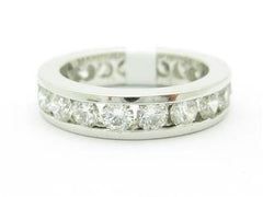 LIV 14k White Gold Simulated White Sapphire Round Channel Set Design Wedding Band Ring