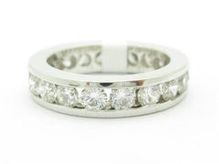 LIV 14k White Gold Simulated White Sapphire Round Channel Set Design Wedding Band Ring