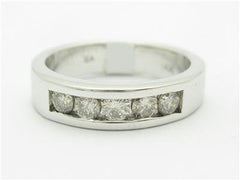 LIV 14k White Gold Genuine White Diamond Round Stone Channel Set Wedding Band Ring