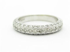 LIV 14k White Gold Genuine White Diamond Round Stone Pave Set Wedding Band Ring Gift