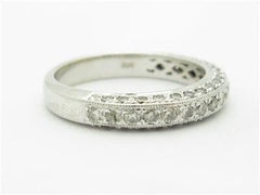 LIV 14k White Gold Genuine White Diamond Round Stone Pave Set Wedding Band Ring Gift